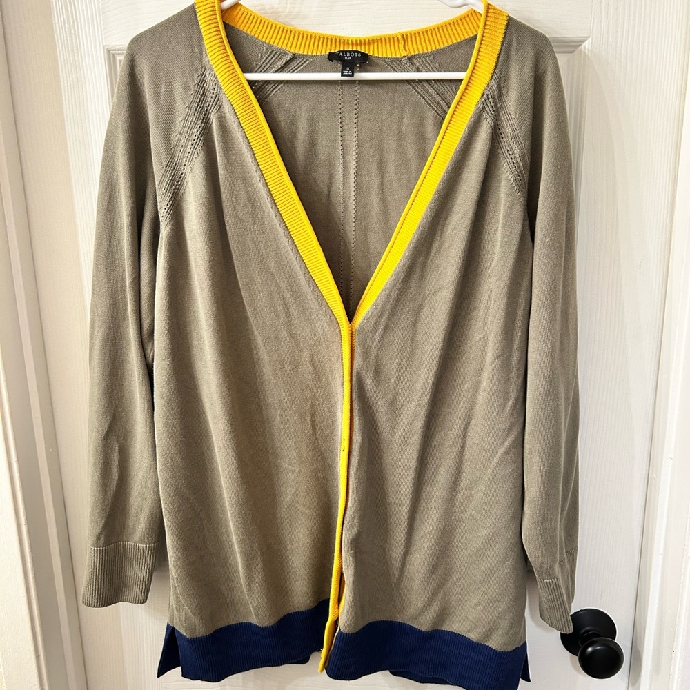 Talbots olive color block cardigan 1x EUC